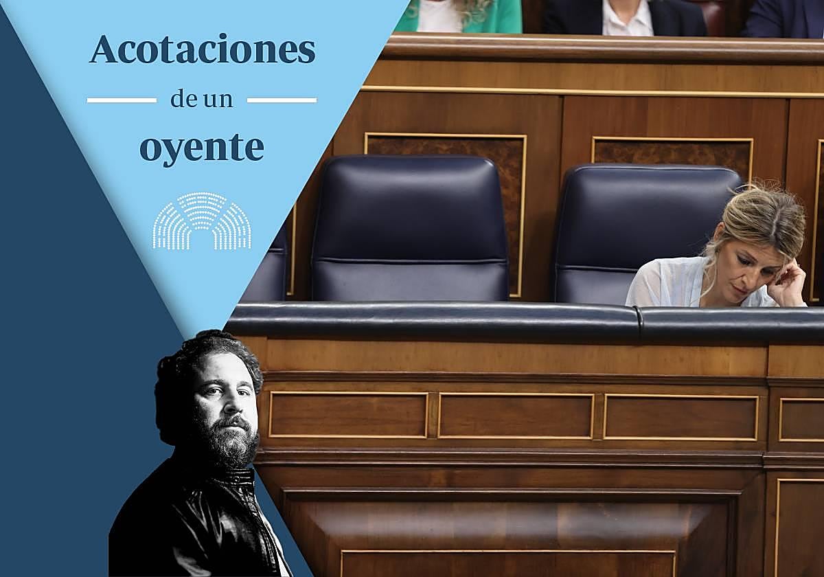 Yolanda Díaz en la bancada semivacía del Gobierno, este miércoles en la sesión de control al Gobierno en el Congreso de los Diputados