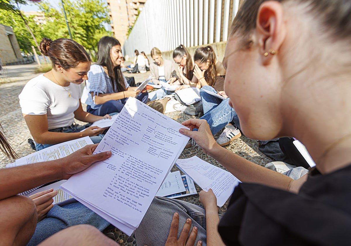 Alumnos este 3 de junio por la mañana en la Universidad de Zaragoza antes de examinarse