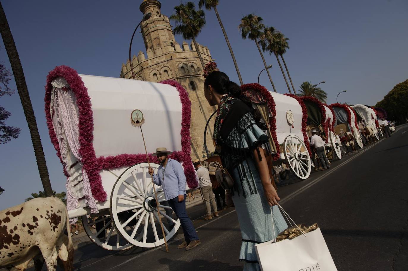 Salida de la Hermandad del Rocío de Sevilla en su peregrinación a la Aldea del Rocío