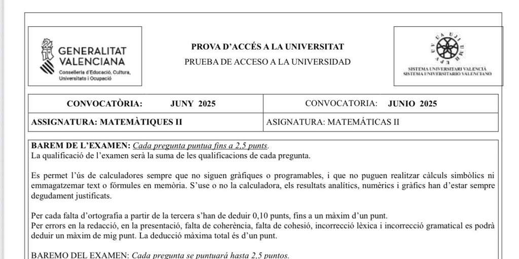 Así ha sido el examen de Matemáticas II de Selectividad 2025 en Valencia