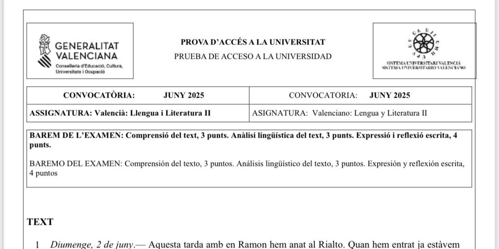 Así ha sido el examen de Valenciano de Selectividad 2025