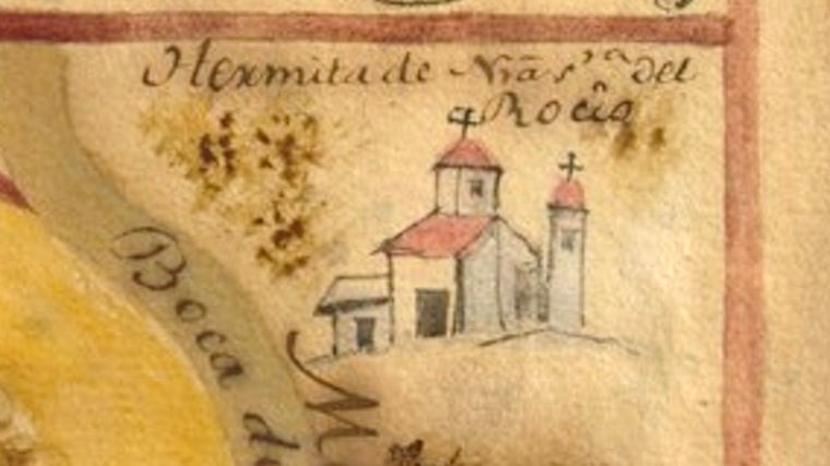 representación de la ermita del Rocío del Mapa del Coto de Doñana del año 1765 (Cartografía histórica de Andalucía)