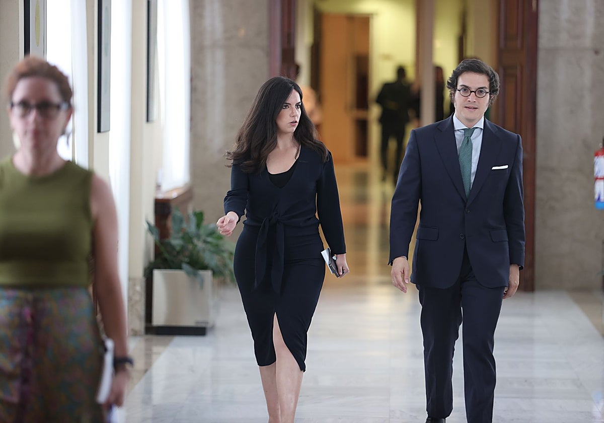 Los diputados de Vox Pepa Millán y José María Figaredo antes de la Junta de Portavoces del Congreso