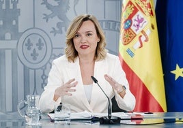 La ministra portavoz Pilar Alegría durante la rueda de prensa posterior al Consejo de Ministros