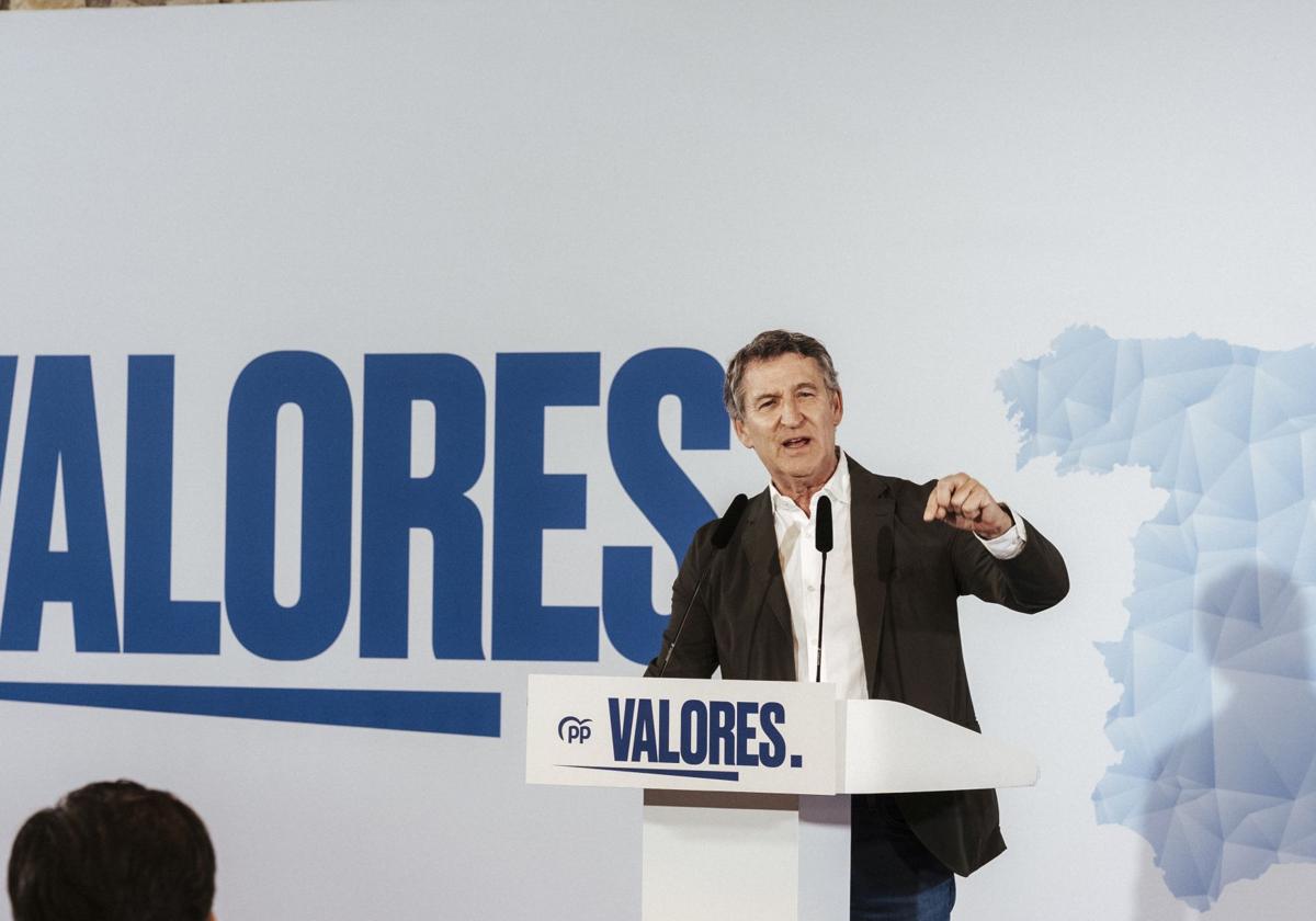 Alberto Núñez Feijóo, durante una intervención ante militantes del PP