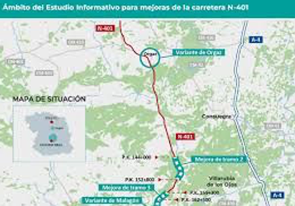 Transportes aprueba el proyecto de trazado de la variante de Fuente el Fresno en la N-401 que une Ciudad Real y Toledo