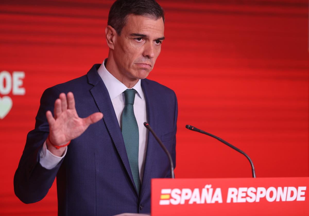 Pedro Sánchez, durante su comparecencia en Ferraz.