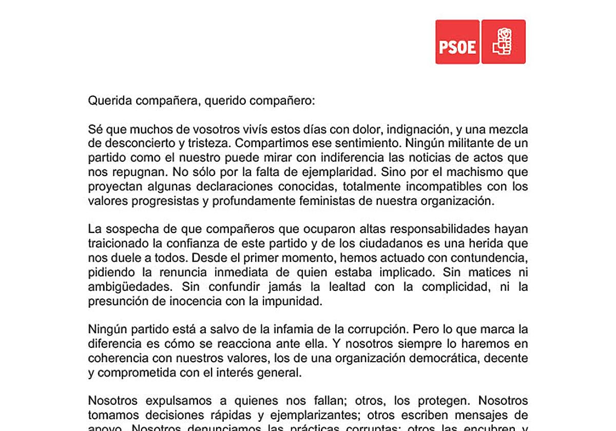 Carta íntegra de Pedro Sánchez a la militancia: «Perspectiva», «operación de demolición» y un «PP que renuncia a los valores democráticos»