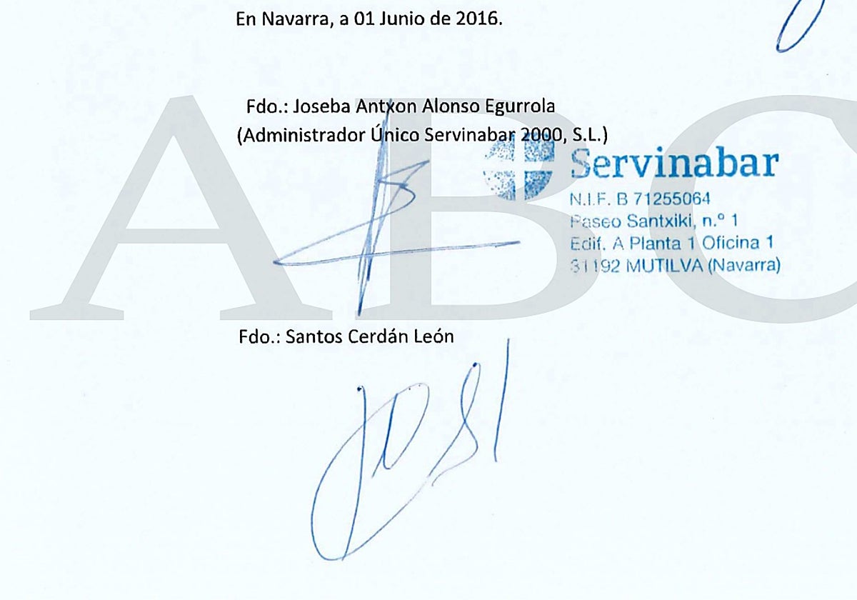 Contrato de compraventa de participaciones de Servinabar fimado por Santos Cerdán