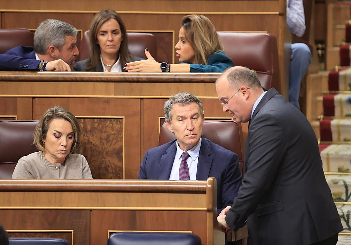 Tellado conversando con Feijóo en el Congreso de los Diputados