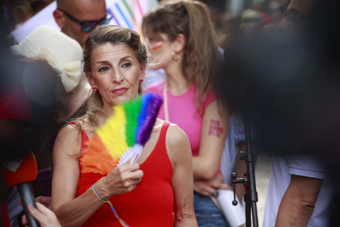 La vicepresidenta segunda y ministra de Trabajo y Economía Social, Yolanda Díaz, en la manifestación del Orgullo 2025