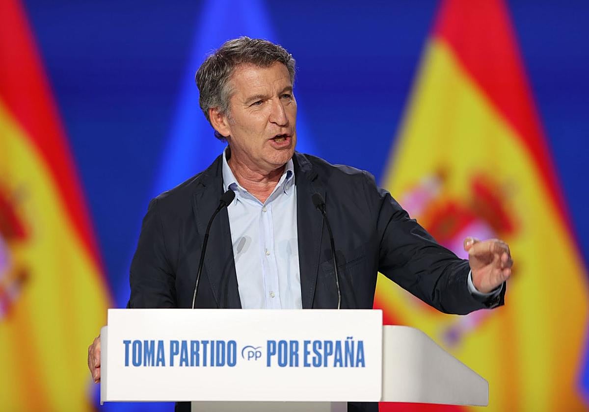 Alberto Núñez Feijóo, presidente del PP, en su intervención en el congreso del partido