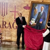 El retrato de Lambán ya cuelga en el salón principal del edificio que alberga el Gobierno de Aragón: «Me siento huérfano en mi partido»