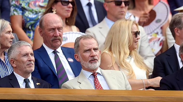 El ministro del Interior, Fernando Grande-Marlaska, con el Rey Felipe en la final de Wimbledon