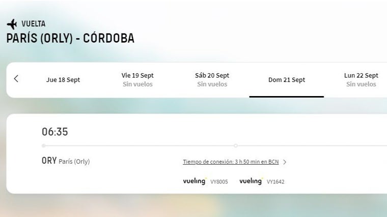 El horario de vuelta sólo en algunas fechas de septiembre y octubre es a las 6.35 horas y el precio ronda los 70 euros