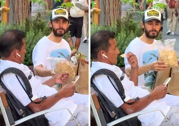 Jared Leto ofrece pan a un vecino de Barcelona y la reacción del hombre se hace viral: «El sueño de muchas personas»