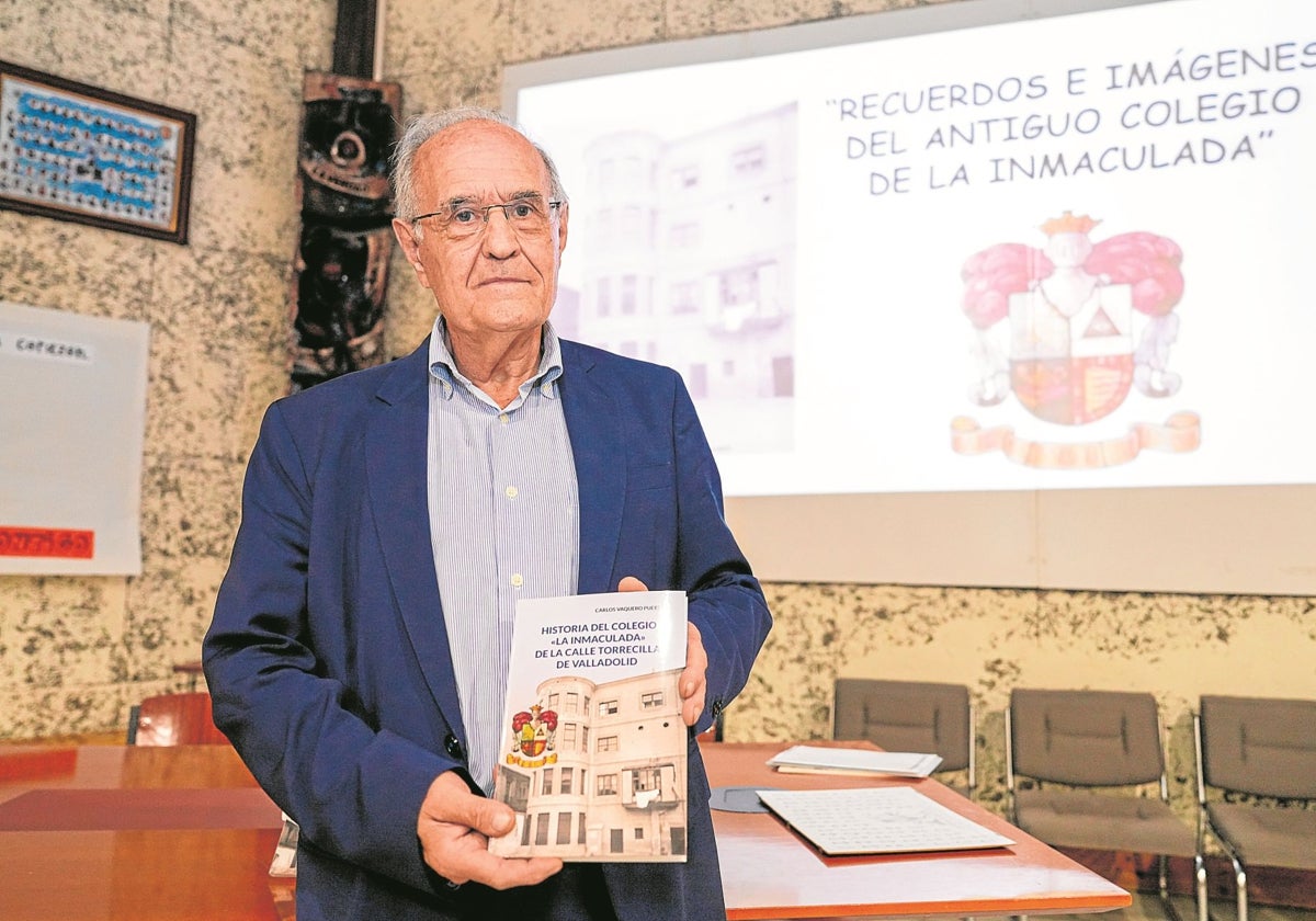 El doctor Vaquero Puerta, durante la presentación del libro en el actual colegio Maristas La Inmaculada en Valladolid