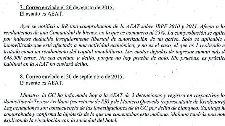 Correos electrónicos del sumario que afectan a Rato