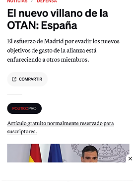 Imagen - Captura del artículo del diario europeo 'Politico'
