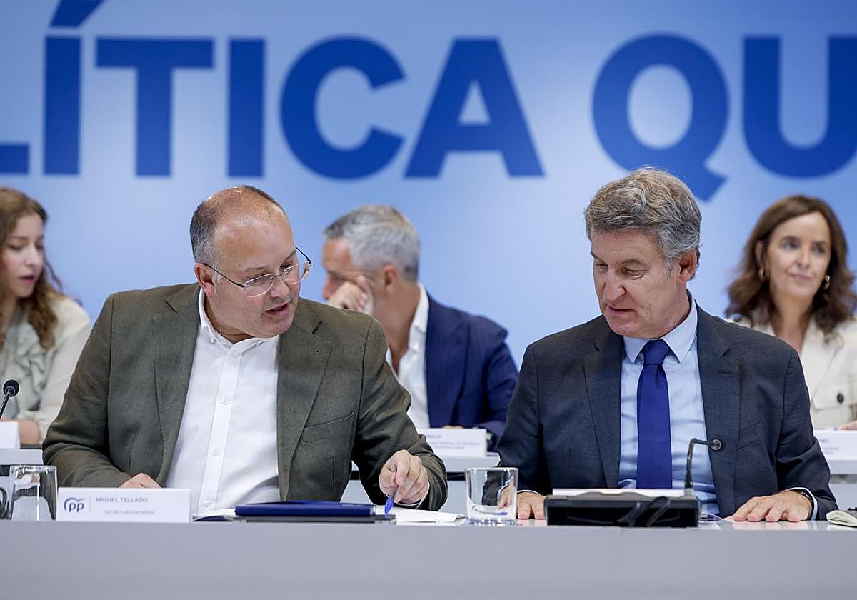 Miguel Tellado (izq), secretario general del PP, junto a Alberto Núñez Feijóo, presidente del partido
