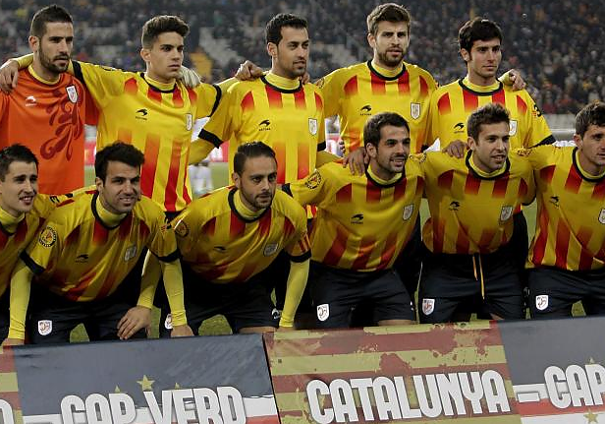 Selección catalana de fútbol, antes del partido amistoso entre Cataluña y Cabo Verde, en 2013