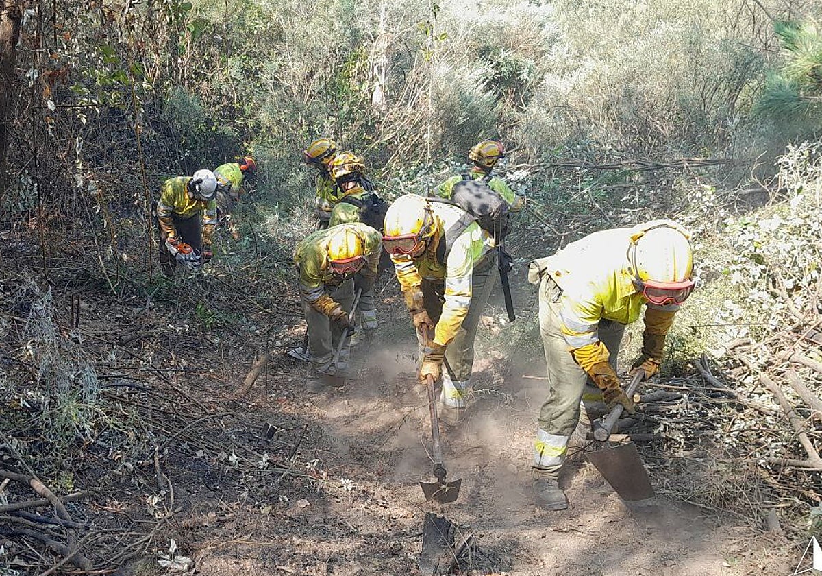 Labores de enfriamiento de las brigadas en el valle del Tiétar