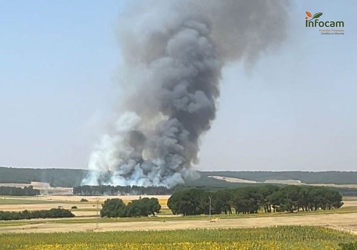 Columna de humo del incendio desatado en Almodóvar del Pinar