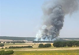 Medios aéreos y terrestres trabajan en el control de un incendio en Almodóvar del Pinar (Cuenca)