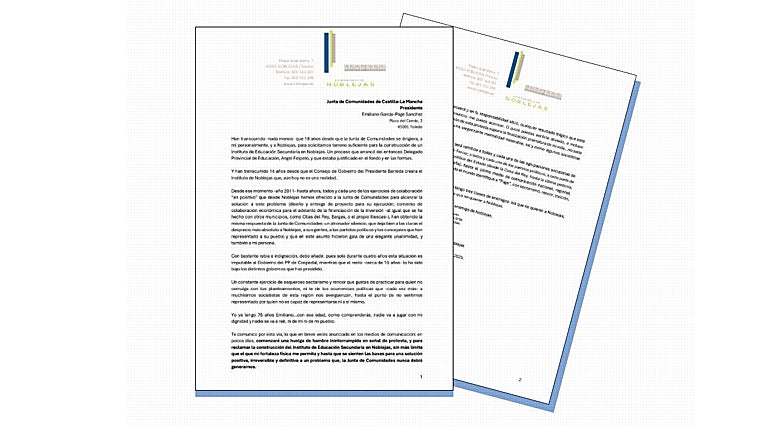 Carta que firma el alcalde socialista de Noblejas, Agustín Jiménez
