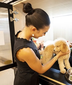 Imagen secundaria 2 - Arriba, uno de los 'huéspedes' jugando. Abajo, izq., paseo por el Retiro; dcha, la propietaria e ideóloga del proyecto, Sofía Bienes