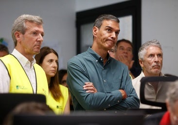 Pedro Sánchez, Alfonso Rueda y Fernando Grande-Marlaska, este domingo, en Orense