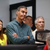 Pedro Sánchez, Alfonso Rueda y Fernando Grande-Marlaska, este domingo, en Orense