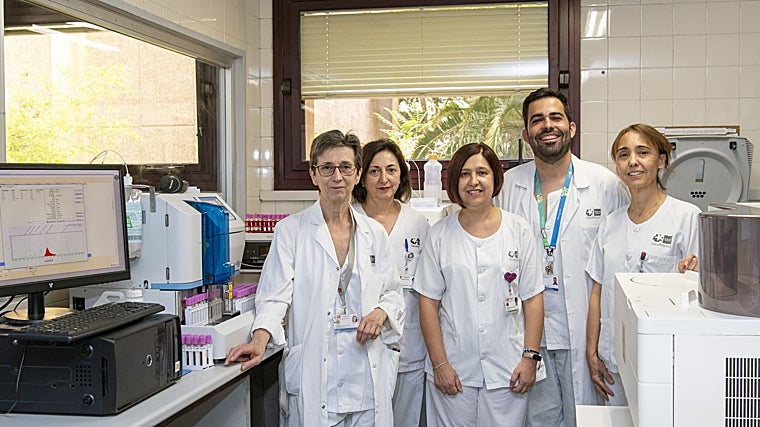El equipo responsable del hallazgo, en el laboratorio del Hospital de Getafe