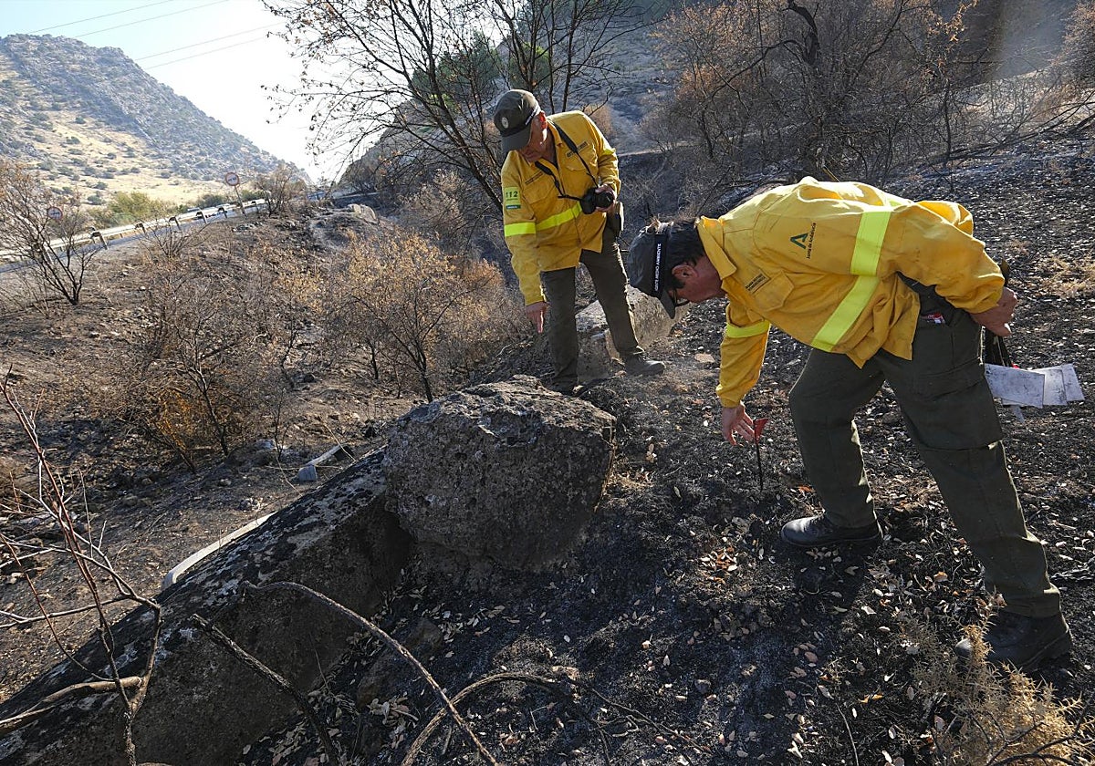 Juan Carlos Moreno marca la dirección del fuego mientras Eleuterio Tapial fotografía evidencias
