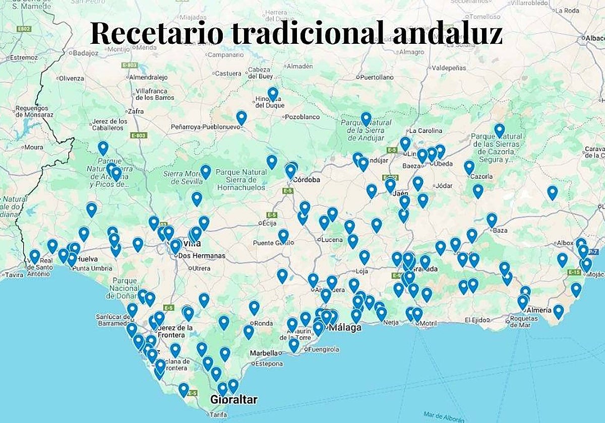 Imagen del mapa interactivo con más de 185 recetas tradicionales