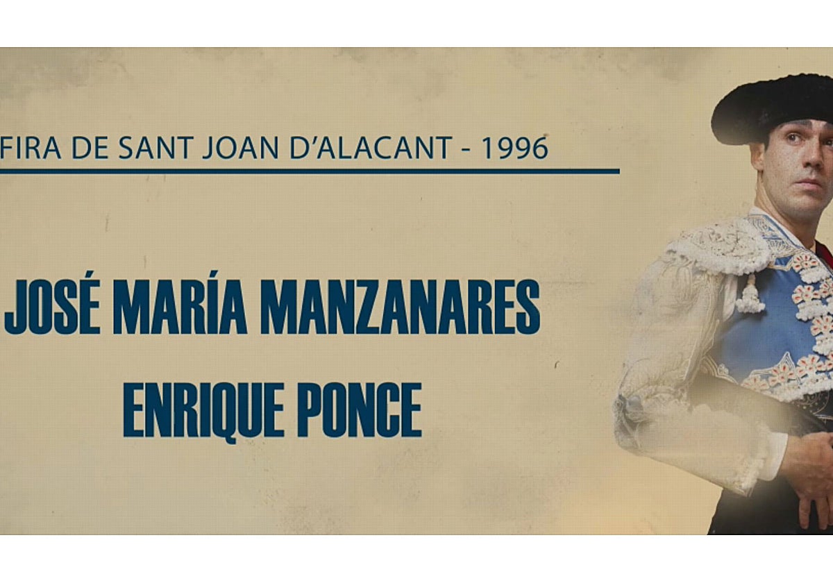 Cartel del mano a mano entre Manzanares y Enrique Ponce en la Feria de San Juan de Alicante de 1996