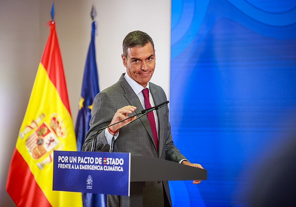 El presidente del Gobierno, Pedro Sánchez, durante la presentación del Pacto por la Emergencia Climática