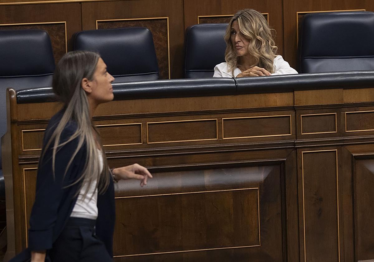 Yolanda Díaz y Miriam Nogueras, el miércoles, en el Congreso