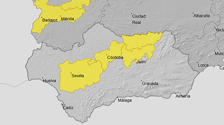 La Aemet activa la alerta amarilla en las provincias de Sevilla, Córdoba y Jaén