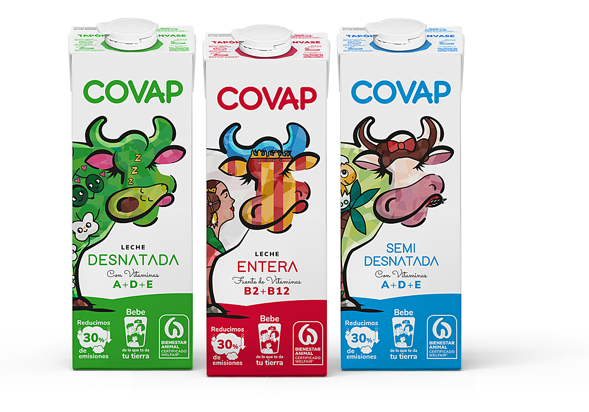 Los tres envases principales con el diseño de los escolares