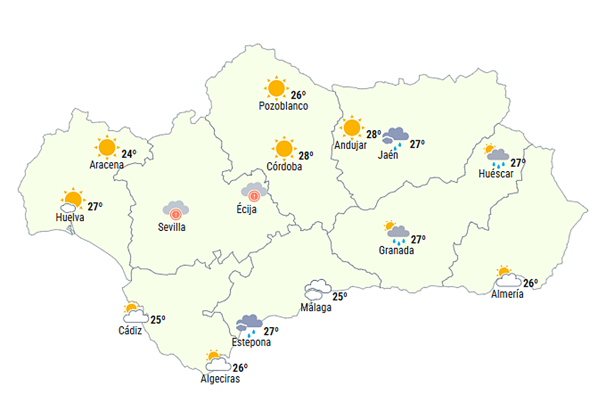 Mapa de Andalucía para este domingo