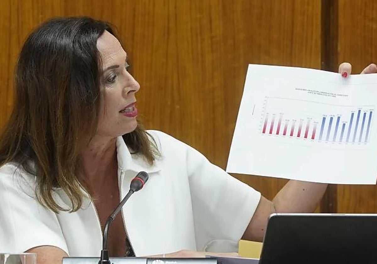 La consejera de Fomento, Rocío Díaz, presentando datos de inversiones en carreteras