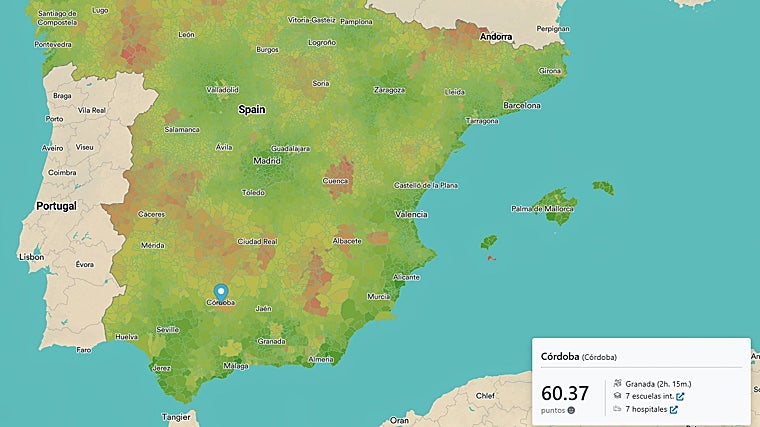 Índice de felicidad de Sonneil junto a los puntos de Córdoba