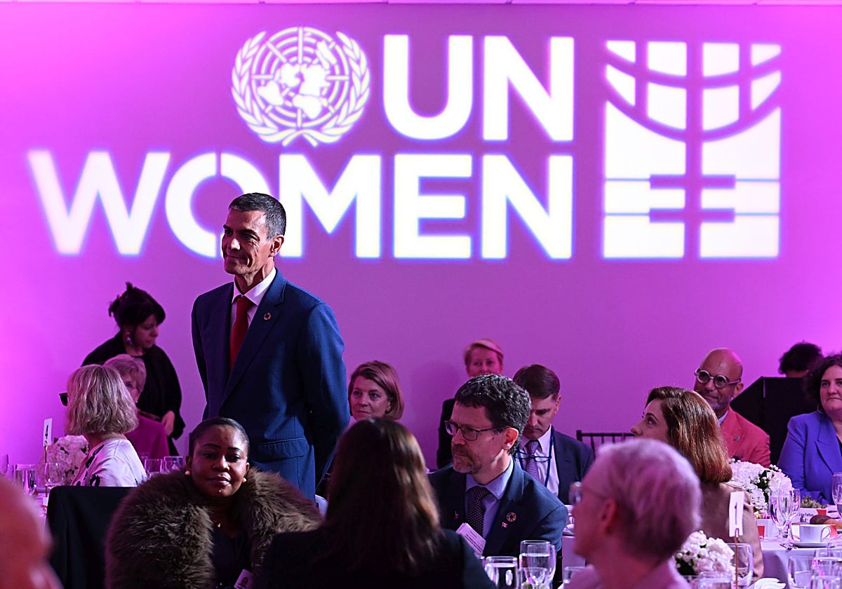 El presidente del Gobierno, Pedro Sánchez, en un acto en Nueva York