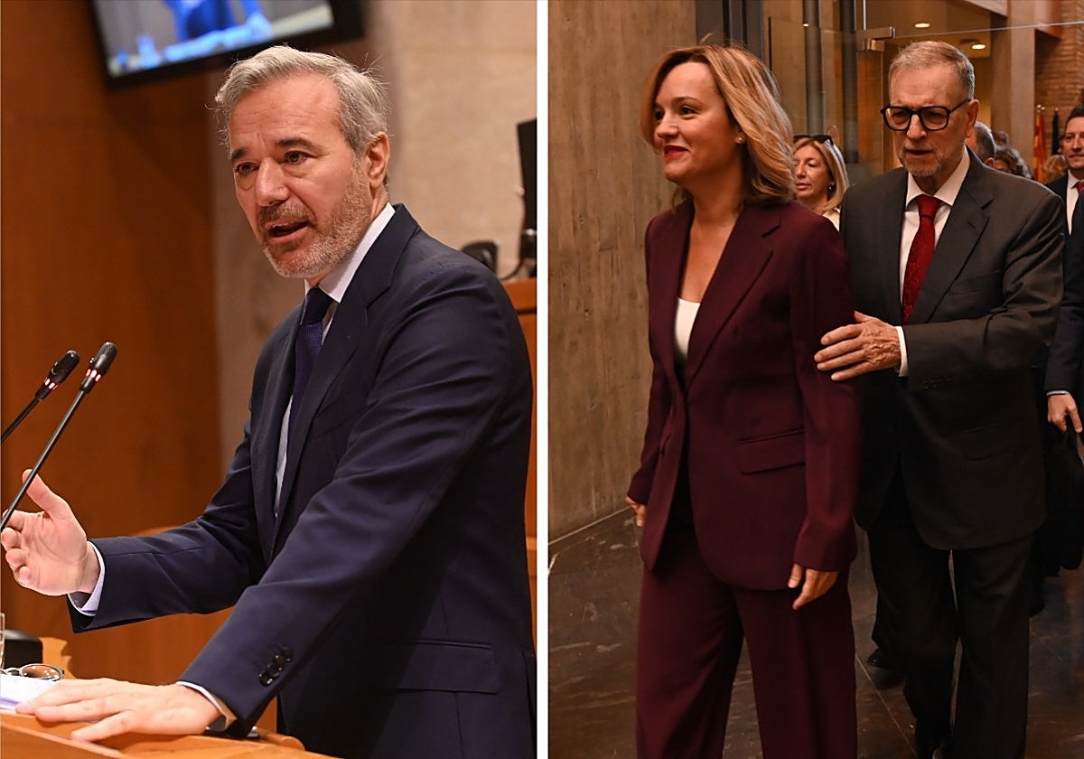 El presidente del Gobierno aragonés y la secretaria general de los socialistas en la comunidad, este jueves en el Parlamento regional