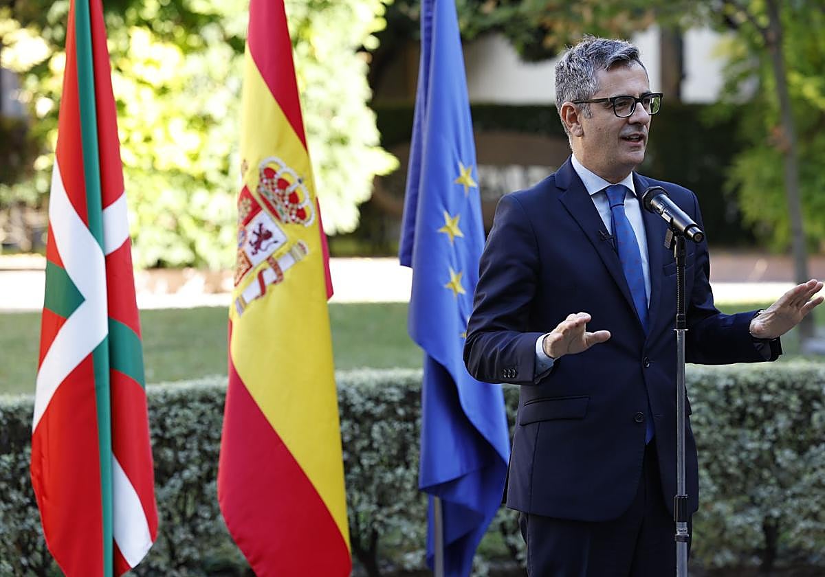 El ministro de la Presidencia, Justicia y Relaciones con las Cortes, Félix Bolaños, este viernes en Bilbao