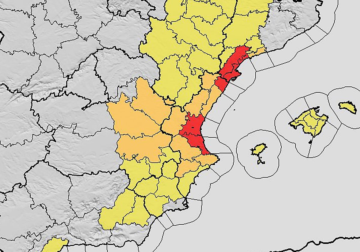 Mapa de las previsiones meteorológicas de Aemet para este lunes en Valencia