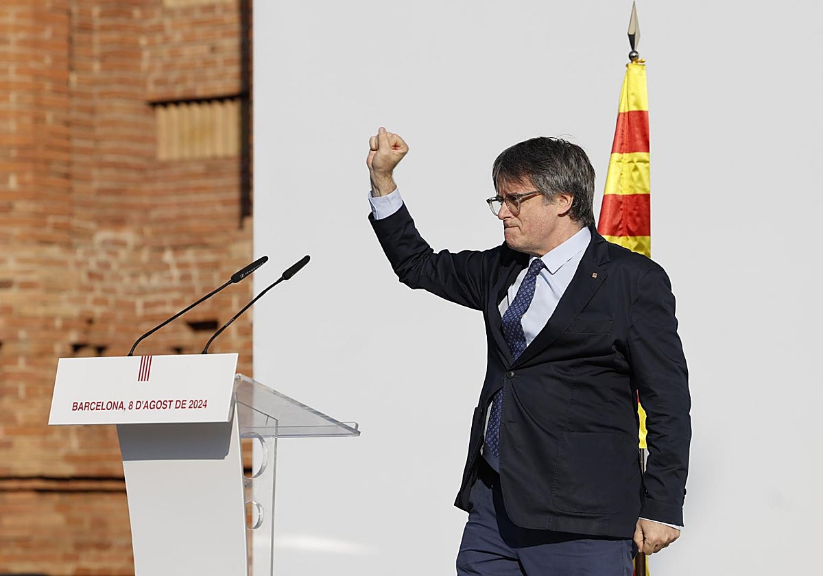 Carles Puigdemont, durante su reaparición en Barcelona, el 8 de agosto de 2024