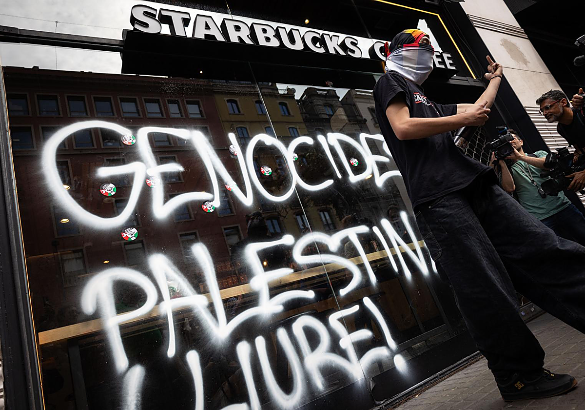 Pintada contra Israel en una cafetería de Barcelona, hoy