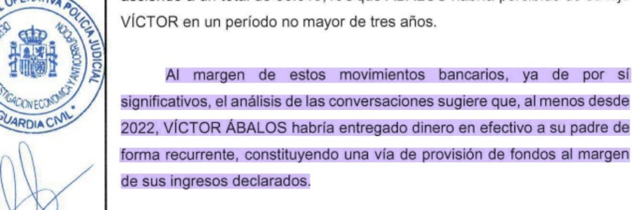 Extracto del informe de la UCO en el que se hace referencia al hijo de José Luis Ábalos